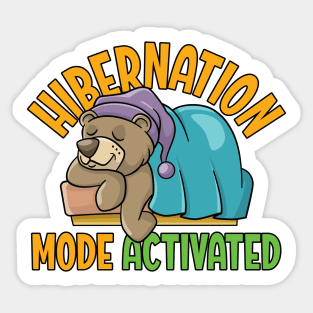 Hibernation mode activated - cute cartoon bear sleeping in a comfy cozy bed Sticker